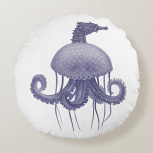 Coussins Ronds MÉDUSE hippocampe BLEU