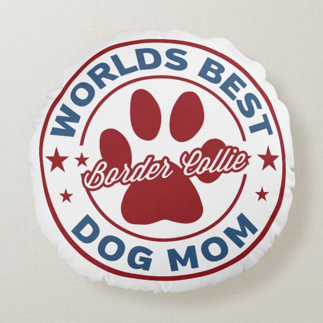 Coussins Ronds Meilleure maman Bordure Collie Empreinte de patte (Devant)