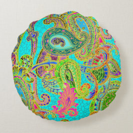 Coussins Ronds Mélange Paisley dans la turquoise et le vert
