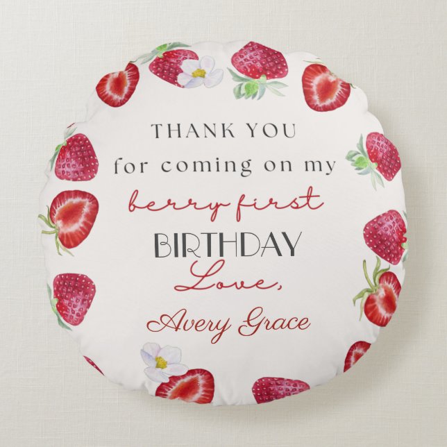 Coussins Ronds Merci Mon Berry Premier anniversaire mignonne frai (Devant)