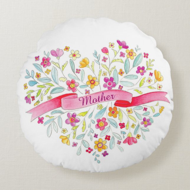 Coussins Ronds Mère coeur bouquet jetez oreiller (Devant)