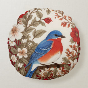 Coussins Ronds Merlebleu de l'Est Fleurs Rouges Magnifique