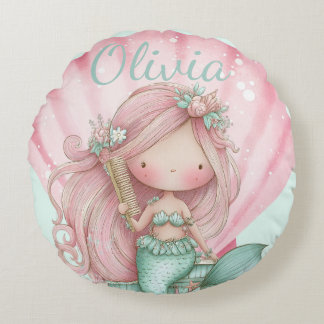 Coussins Ronds Mermaid Seashell Lovers Name 