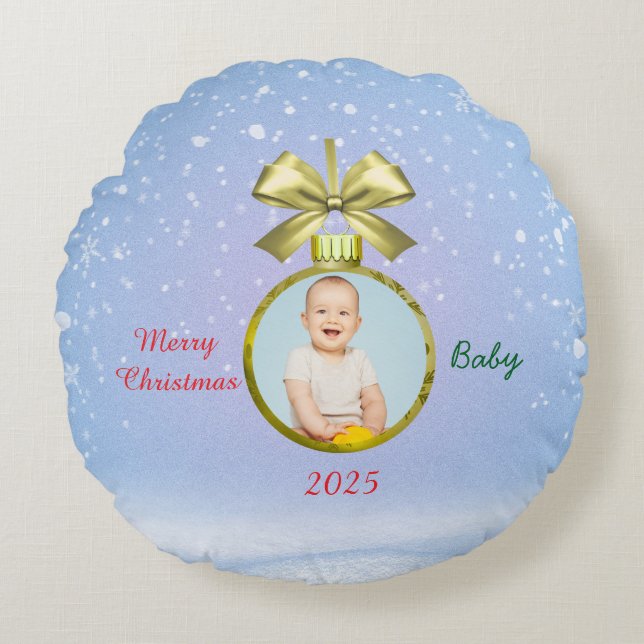 Coussins Ronds Merry Christmas Baby Photo (Devant)