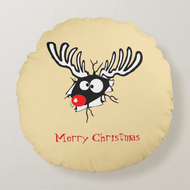 Coussins Ronds Merry Christmas ! Crazy Red Nosed (Devant)
