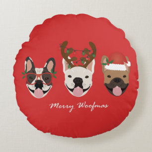 Coussins Ronds Merry Woofmas Têtes de Noël