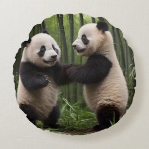 Coussins Ronds Merveilles Fantaisistes : Les bébés pandas jouent