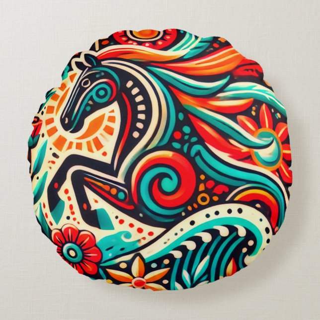 Coussins Ronds Mexican fiesta horse (Devant)