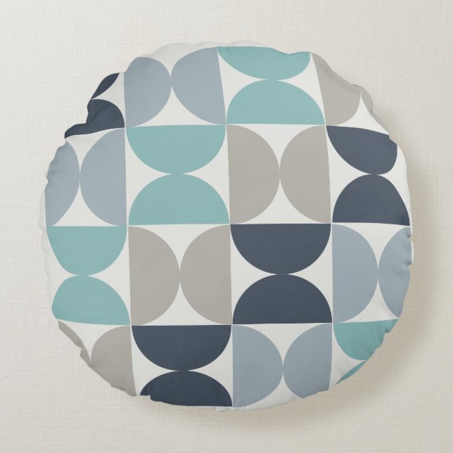 Coussins Ronds Mi-siècle moderne bleu vert et gris (Devant)