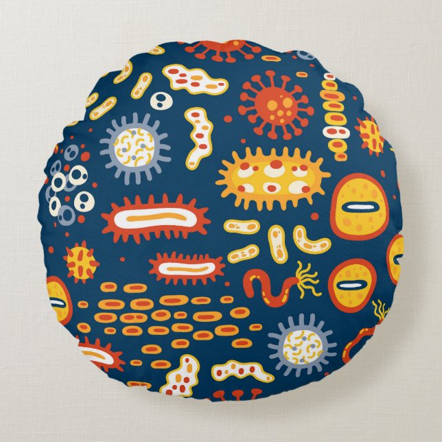 Coussins Ronds Microorganismes Bleu foncé : Motif de biologie (Devant)
