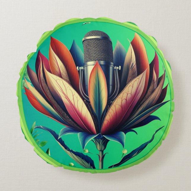Coussins Ronds Microphone en fleurs (Devant)