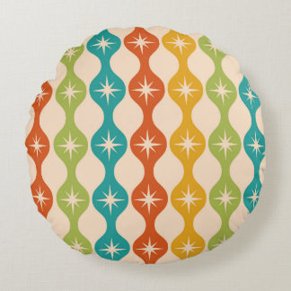 Coussins Ronds Mid Century Retro Starbursts on ogee pattern