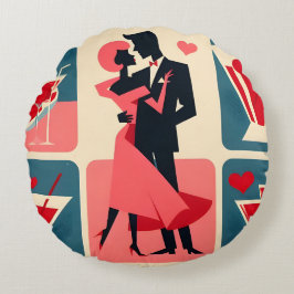 Coussins Ronds Mid Century Valentine Dancing Couple