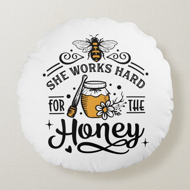 Coussins Ronds mignon amoureux des abeilles miel d'art (Devant)