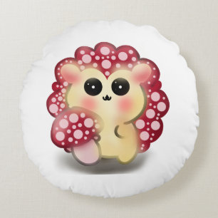 Coussins Ronds Mignon Art de Champignon Rouge Kawaii Hérisson