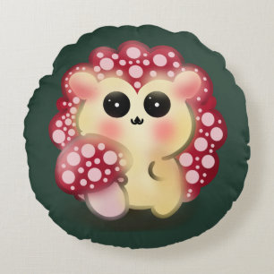 Coussins Ronds Mignon Art de Champignon Rouge Kawaii Hérisson