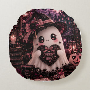 Coussins Ronds Mignon Gothique Rose Fantôme Halloween Drôle Câlin