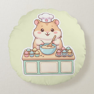 Coussins Ronds Mignon Hamster Kawaii Chef Cuisinant des Cupcakes