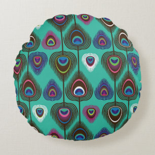 Coussins Ronds mignon motif en plumes de paon