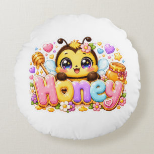 Coussins Ronds Mignon Nom d'Abeille Miel Kawaii Rose Pastel Brill
