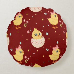 Coussins Ronds Mignon poussin de Pâques avec motif sans couture d