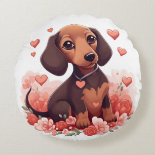 Coussins Ronds Mignonne chiot Dachshund avec le coeur