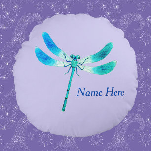 Coussins Ronds Mignonne comme Bleu Boeuf Dragonfly vert sur Viole