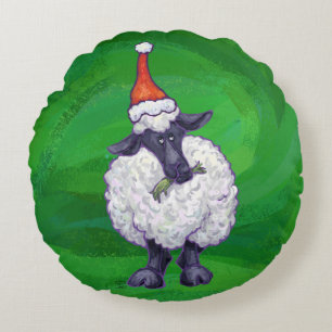 Coussins Ronds Mignonne mouton à Santa Chapeau sur vert