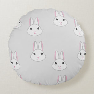 Coussins Ronds Mignons lapins blancs sur gris