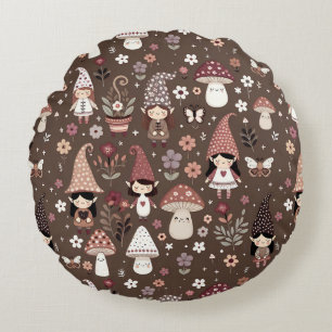 Coussins Ronds Mignons lutins fantaisistes et champignons 