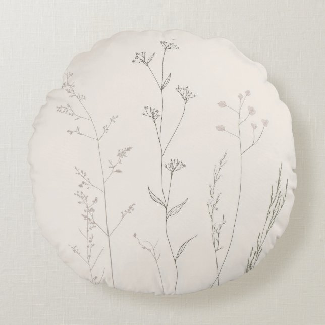 Coussins Ronds Minimal Botanical Pillow – Soft Spring Wildflower  (Devant)