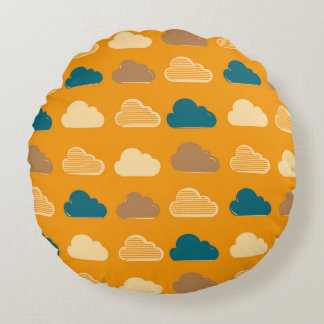 Coussins Ronds Minimal Clouds Pattern – Orange Sky Vibes
