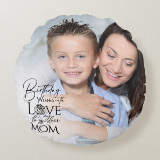Coussins Ronds Minimalist Birthday Photo Frame Calligraphy Mom