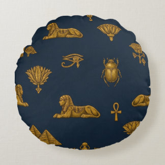 Coussins Ronds Minimalist Navy & Antique Gold Egyptian Pattern