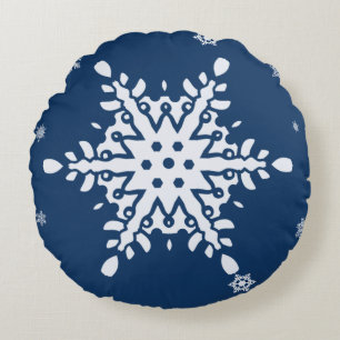 COUSSINS RONDS MINUIT BLEU AVEC SNOWY SNOWFLAKE VACANCES