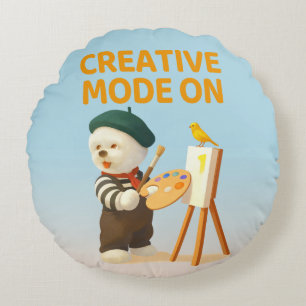 Coussins Ronds Mode Créatif Activé : Peintre Artiste Chien Bichon