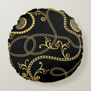 Coussins Ronds Mode motif à chaîne dorée, Illustrati
