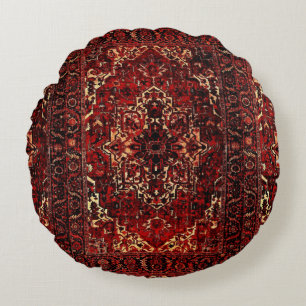 Coussins Ronds Modèle de tapis oriental en rouge foncé