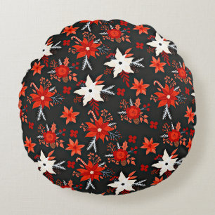 Coussins Ronds Modèle floral avec fleurs blanches rouges-11438