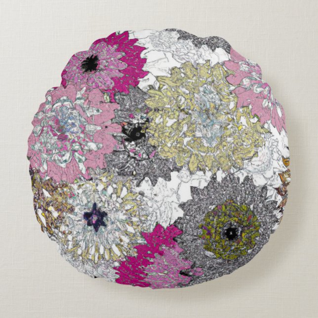Coussins Ronds Modèle floral blanc et rose Abstrait (Devant)