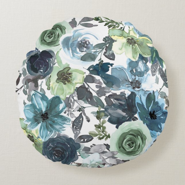 Coussins Ronds Modèle floral bleu (Devant)