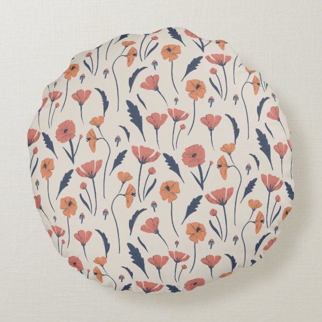 Coussins Ronds Modèle floral dessiné à la main (Dos)
