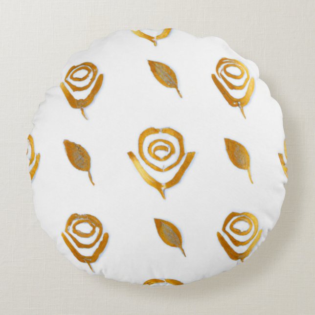 Coussins Ronds Modèle Floral Rose blanc et or (Devant)