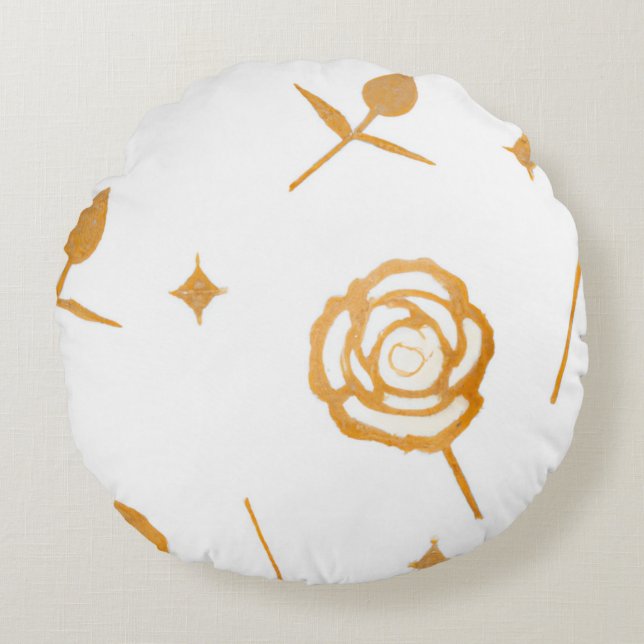 Coussins Ronds Modèle Floral Rose blanc & or Plate (Devant)