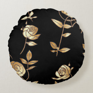 Coussins Ronds Modèle Floral Rose noir & or