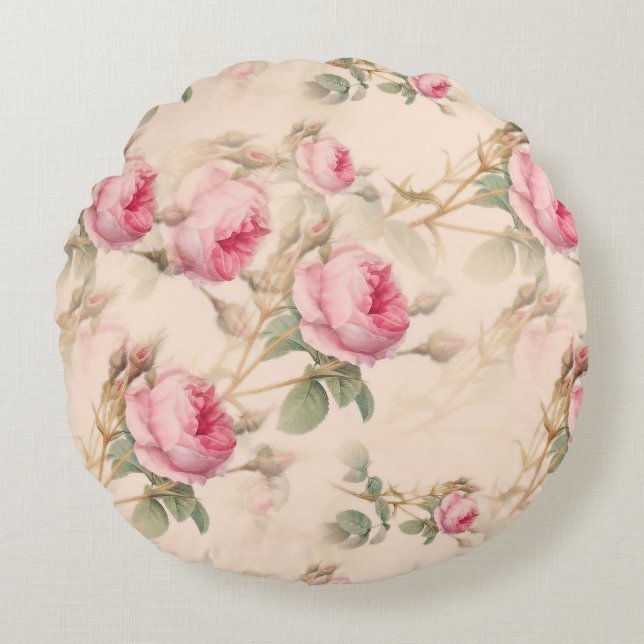 Coussins Ronds Modèle floral vintage rose  (Devant)