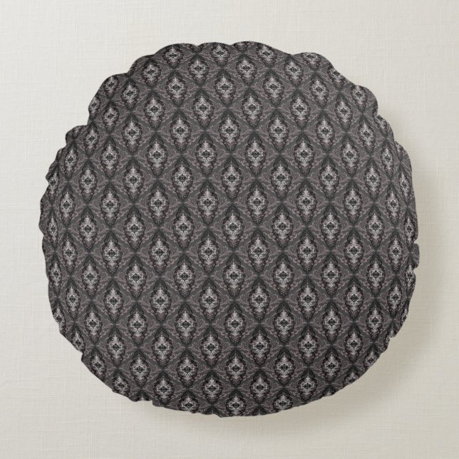 Coussins Ronds Modèle moderne élégant noir et blanc Damas (Devant)