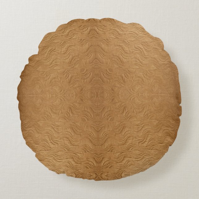Coussins Ronds Modern Camel Brown Wavy Ripples Abstract Textured (Devant)