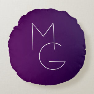 Coussins Ronds Moderne 2 Initiales Ombre subtile violet profond