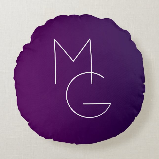 Coussins Ronds Moderne 2 Initiales | Ombre subtile violet profond (Devant)